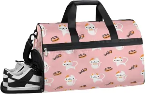 Cartoon Cat Design Sports Gym Bag with Wet Pocket & Shoes Compartment Waterproof Workout Duffel Bag for Women and Men Weekender Overnight Duffle Bag Travel Carry-on Tote