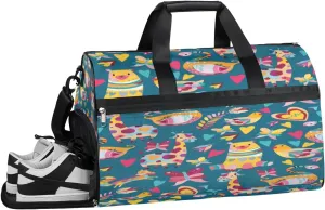 Cartoon Cute Deer Sports Gym Bag with Wet Pocket & Shoes Compartment Waterproof Workout Duffel Bag for Women and Men Weekender Overnight Duffle Bag Travel Carry-on Tote