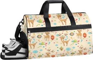 Cartoon Deer Pattern Sports Gym Bag with Wet Pocket & Shoes Compartment Waterproof Workout Duffel Bag for Women and Men Weekender Overnight Duffle Bag Travel Carry-on Tote