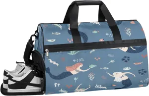 Cartoon Mermaid Style Sports Gym Bag with Wet Pocket & Shoes Compartment Waterproof Workout Duffel Bag for Women and Men Weekender Overnight Duffle Bag Travel Carry-on Tote