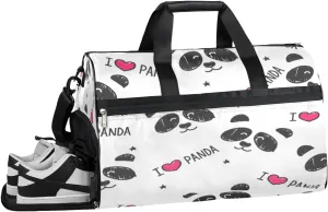 Cartoon Panda Theme Sports Gym Bag with Wet Pocket & Shoes Compartment Waterproof Workout Duffel Bag for Women and Men Weekender Overnight Duffle Bag Travel Carry-on Tote