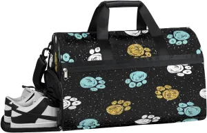 Cartoon Paw Print Sports Gym Bag with Wet Pocket & Shoes Compartment Waterproof Workout Duffel Bag for Women and Men Weekender Overnight Duffle Bag Travel Carry-on Tote