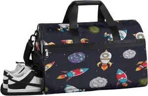 Cartoon Space Sports Gym Bag with Wet Pocket & Shoes Compartment Waterproof Workout Duffel Bag for Women and Men Weekender Overnight Duffle Bag Travel Carry-on Tote
