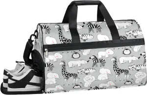 Cartoon Zebra Elephant Sports Gym Bag with Wet Pocket & Shoes Compartment Waterproof Workout Duffel Bag for Women and Men Weekender Overnight Duffle Bag Travel Carry-on Tote