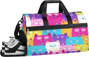 Cat Sports Gym Bag with Wet Pocket & Shoes Compartment Waterproof Workout Duffel Bag for Women and Men Weekender Overnight Duffle Bag Travel Carry-on Tote