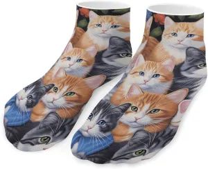 Cats Flower Garden Cute Ankle Socks 1 Pairs Low Cut No Show Sock Breathable Stocking for Men Women
