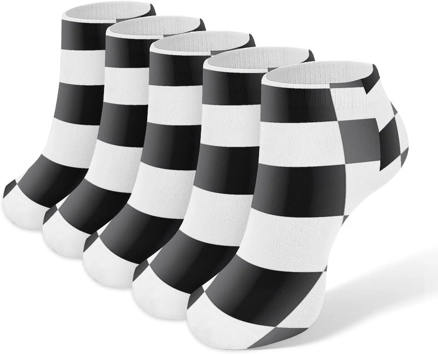Checkered 5 Pairs Low Cut Ankle Socks for Men Women Athletic Running Socks No Show Breathable