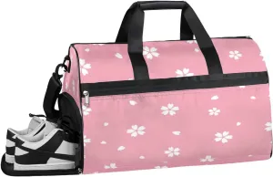 Cherry Bloosom Petal Sports Gym Bag with Wet Pocket & Shoes Compartment Waterproof Workout Duffel Bag for Women and Men Weekender Overnight Duffle Bag Travel Carry-on Tote