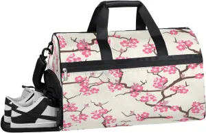 Cherry Blossom Pattern Sports Gym Bag with Wet Pocket & Shoes Compartment Waterproof Workout Duffel Bag for Women and Men Weekender Overnight Duffle Bag Travel Carry-on Tote