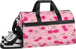 Cherry Pattern Sports Gym Bag with Wet Pocket & Shoes Compartment Waterproof Workout Duffel Bag for Women and Men Weekender Overnight Duffle Bag Travel Carry-on Tote