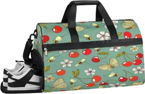 Cherry Print Sports Gym Bag with Wet Pocket & Shoes Compartment Waterproof Workout Duffel Bag for Women and Men Weekender Overnight Duffle Bag Travel Carry-on Tote