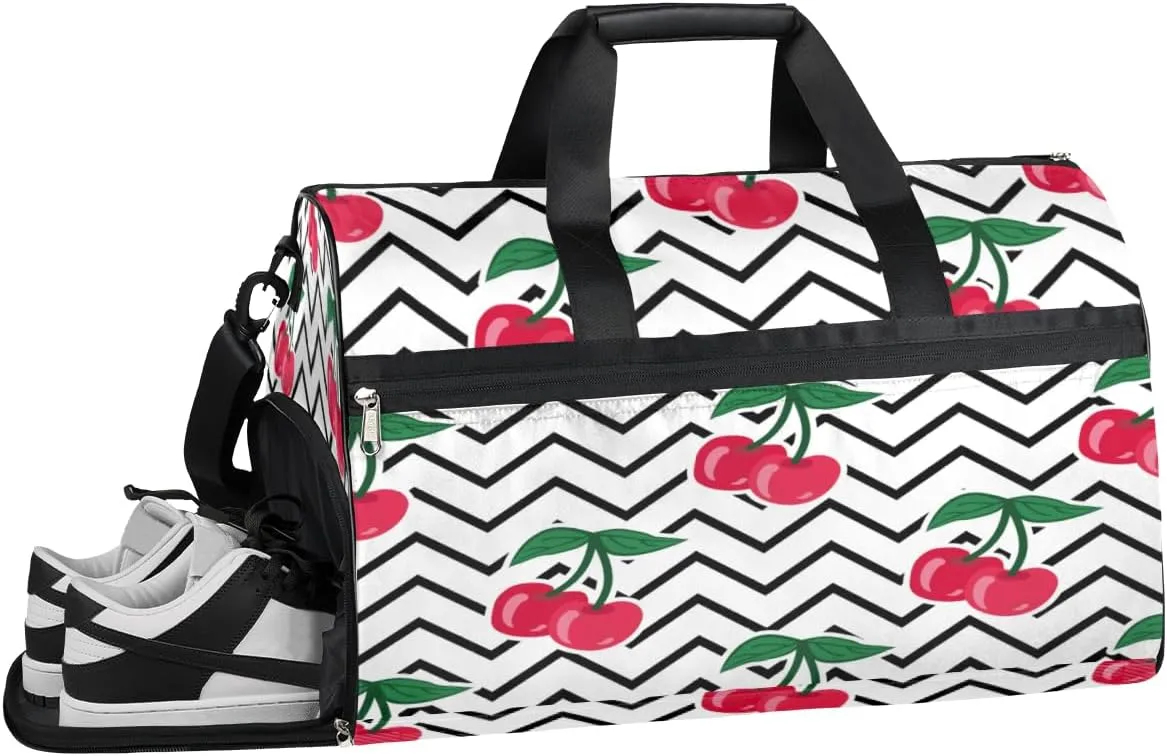Cherry Sports Gym Bag with Wet Pocket & Shoes Compartment Waterproof Workout Duffel Bag for Women and Men Weekender Overnight Duffle Bag Travel Carry-on Tote