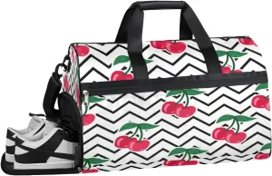 Cherry Sports Gym Bag with Wet Pocket & Shoes Compartment Waterproof Workout Duffel Bag for Women and Men Weekender Overnight Duffle Bag Travel Carry-on Tote