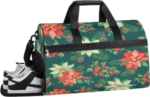 Christmas Watercolor Flower Sports Gym Bag for Women Men Travel Duffel Bag with Wet Pocket & Shoes Compartment Waterproof Weekender Overnight Tote Carry on Bag Lightweight