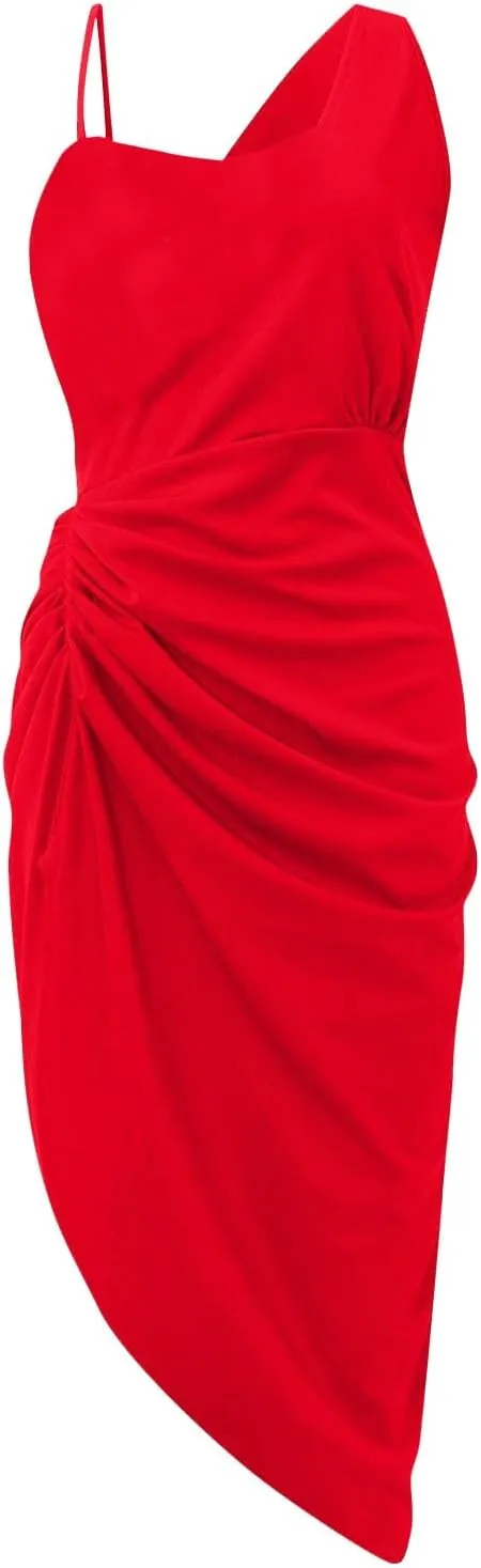 Cocktail Dresses for Women,2024 Summer Elegant Bodycon V Neck Party Dress,Trendy Pleated Irregular Hem Formal Dress
