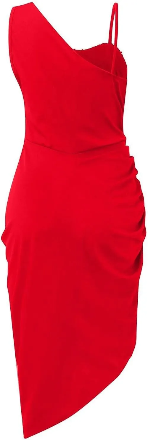 Cocktail Dresses for Women,2024 Summer Elegant Bodycon V Neck Party Dress,Trendy Pleated Irregular Hem Formal Dress