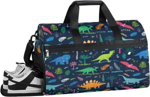 Colorful Dinosaur Design Sports Gym Bag with Wet Pocket & Shoes Compartment Waterproof Workout Duffel Bag for Women and Men Weekender Overnight Duffle Bag Travel Carry-on Tote