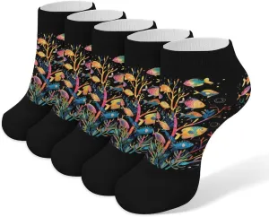 Colorful Fishes Tree 5 Pairs Low Cut Ankle Socks for Men Women Athletic Running Socks No Show Breathable