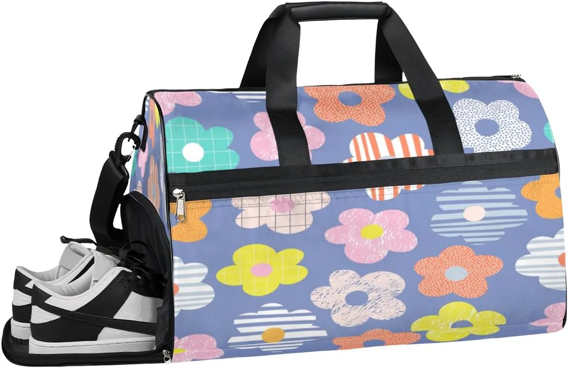 Colorful Flower Cute Sports Gym Bag with Wet Pocket & Shoes Compartment Waterproof Workout Duffel Bag for Women and Men Weekender Overnight Duffle Bag Travel Carry-on Tote