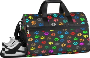 Colorful Footprints Animals Sports Gym Bag with Wet Pocket & Shoes Compartment Waterproof Workout Duffel Bag for Women and Men Weekender Overnight Duffle Bag Travel Carry-on Tote