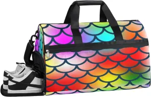 Colorful Mermaid Sports Gym Bag with Wet Pocket & Shoes Compartment Waterproof Workout Duffel Bag for Women and Men Weekender Overnight Duffle Bag Travel Carry-on Tote