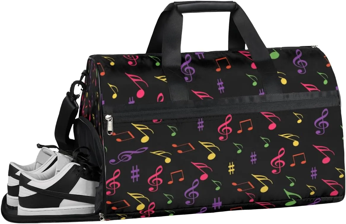 Colorful Music Note Sports Gym Bag with Wet Pocket & Shoes Compartment Waterproof Workout Duffel Bag for Women and Men Weekender Overnight Duffle Bag Travel Carry-on Tote