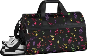 Colorful Music Note Sports Gym Bag with Wet Pocket & Shoes Compartment Waterproof Workout Duffel Bag for Women and Men Weekender Overnight Duffle Bag Travel Carry-on Tote