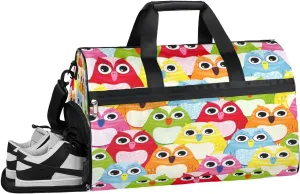 Colorful Owl Sports Gym Bag with Wet Pocket & Shoes Compartment Waterproof Workout Duffel Bag for Women and Men Weekender Overnight Duffle Bag Travel Carry-on Tote