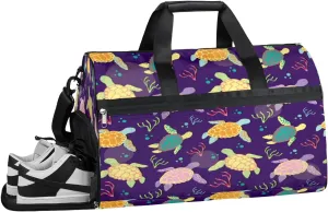 Colorful Turtle Sports Gym Bag with Wet Pocket & Shoes Compartment Waterproof Workout Duffel Bag for Women and Men Weekender Overnight Duffle Bag Travel Carry-on Tote