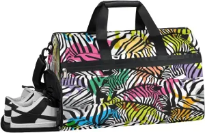 Colorful Zebra Print Sports Gym Bag with Wet Pocket & Shoes Compartment Waterproof Workout Duffel Bag for Women and Men Weekender Overnight Duffle Bag Travel Carry-on Tote