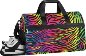 Colorful Zebra Sports Gym Bag with Wet Pocket & Shoes Compartment Waterproof Workout Duffel Bag for Women and Men Weekender Overnight Duffle Bag Travel Carry-on Tote