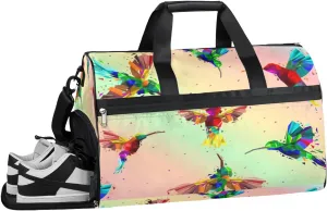 Colourful Hummingbird Sports Gym Bag with Wet Pocket & Shoes Compartment Waterproof Workout Duffel Bag for Women and Men Weekender Overnight Duffle Bag Travel Carry-on Tote