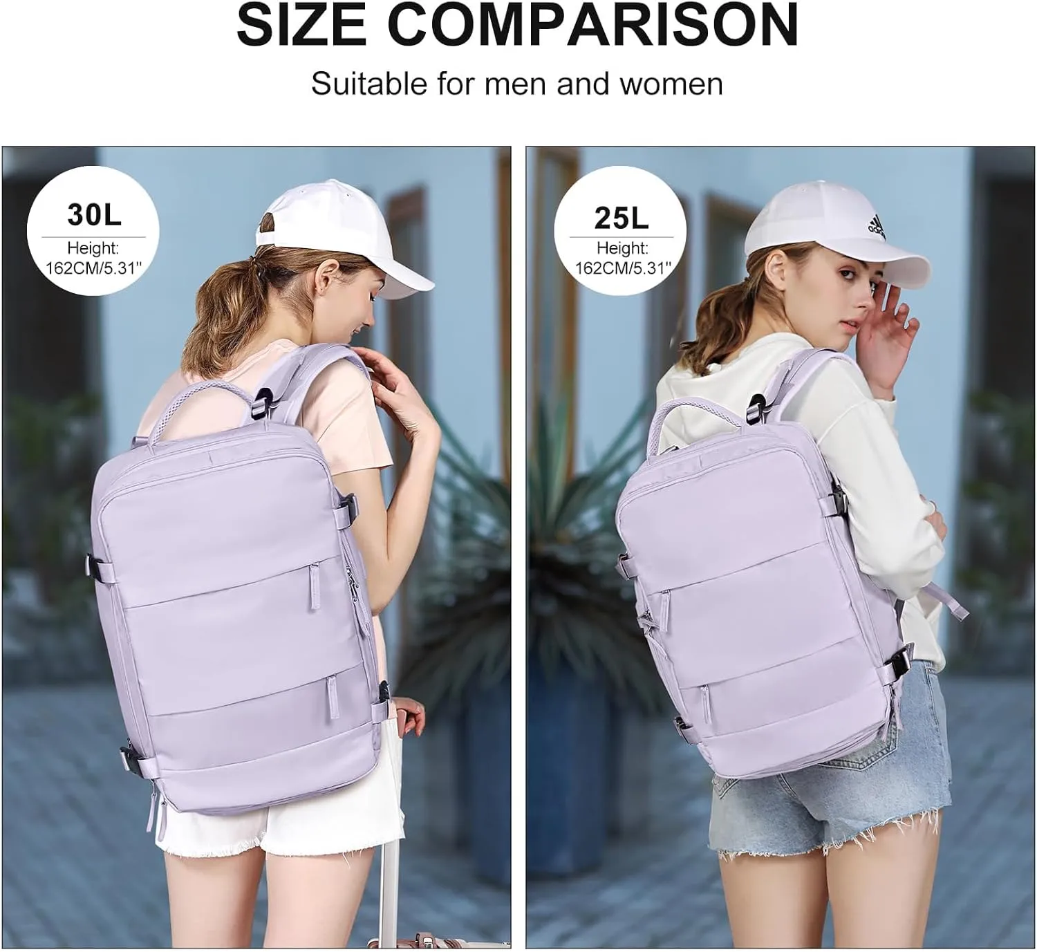 coowoz Large Travel Backpack For Women Men,Carry On Flight Approved,Hiking Waterproof Outdoor Sports Rucksack Casual Daypack Fit 15.6 Inch Laptop Shoes Compartment (Purple)