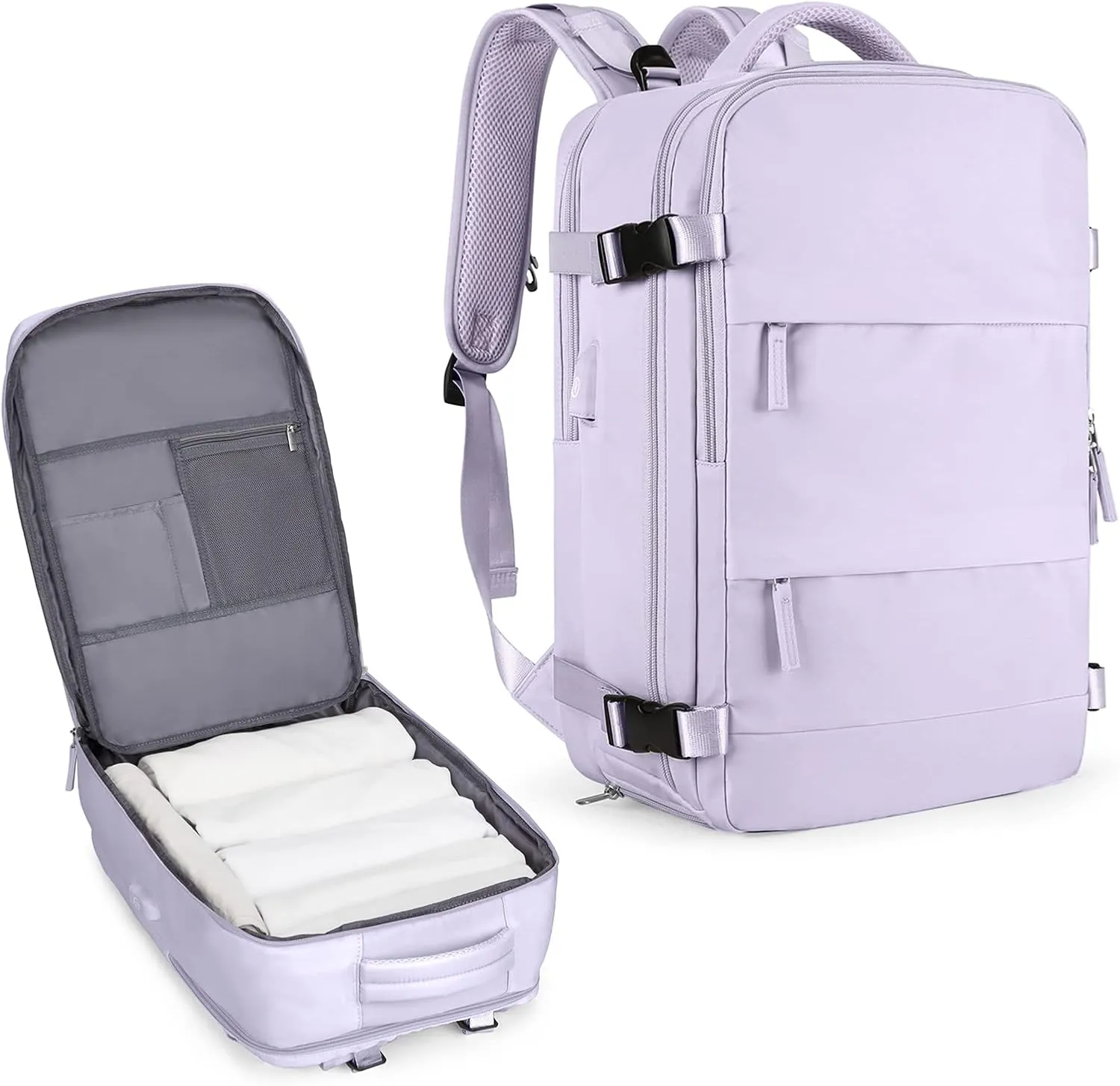 coowoz Large Travel Backpack For Women Men,Carry On Flight Approved,Hiking Waterproof Outdoor Sports Rucksack Casual Daypack Fit 15.6 Inch Laptop Shoes Compartment (Purple)