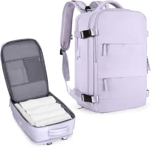 coowoz Large Travel Backpack For Women Men,Carry On Flight Approved,Hiking Waterproof Outdoor Sports Rucksack Casual Daypack Fit 15.6 Inch Laptop Shoes Compartment (Purple)