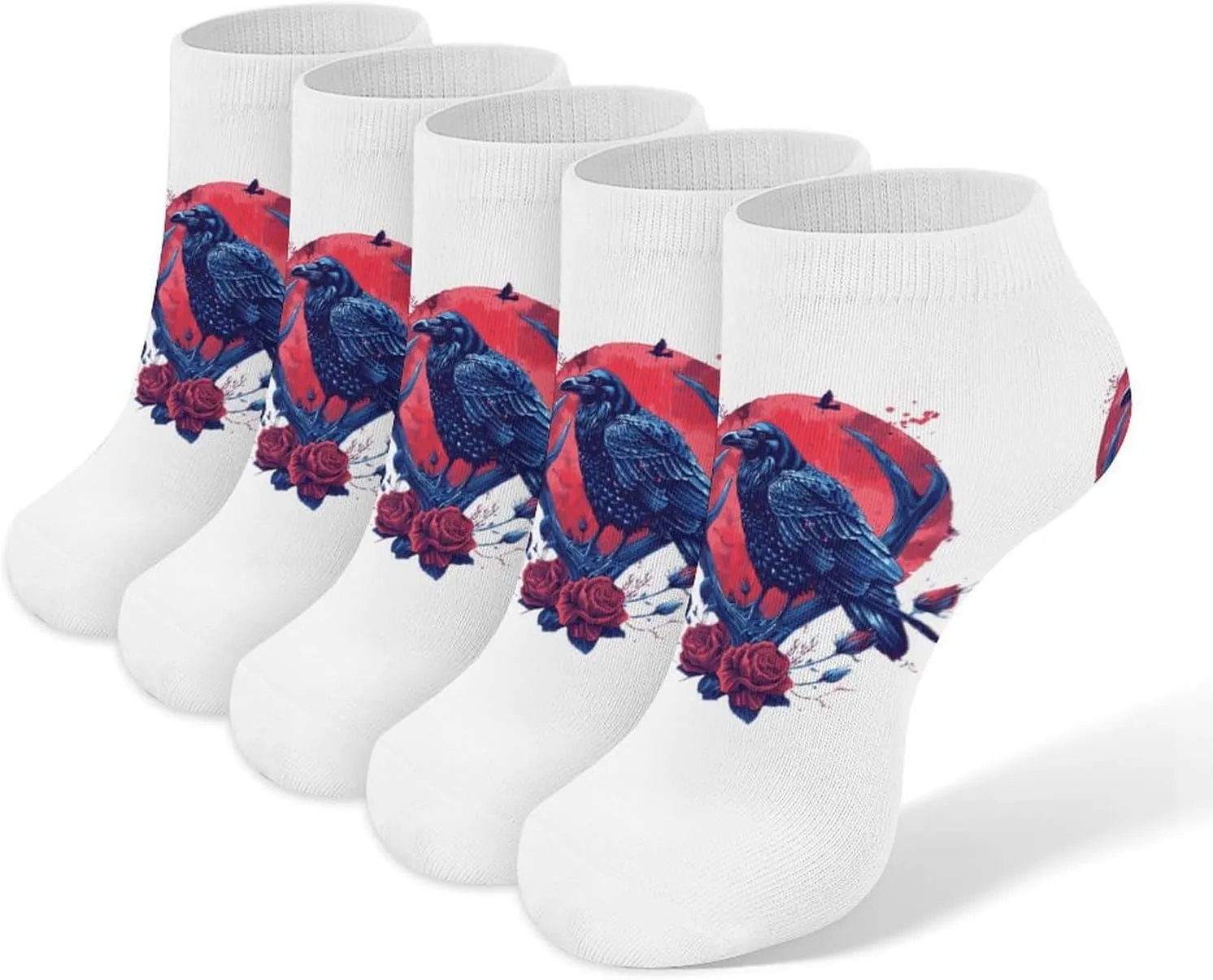 Crows and Flowers 5 Pairs Low Cut Ankle Socks for Men Women Athletic Running Socks No Show Breathable
