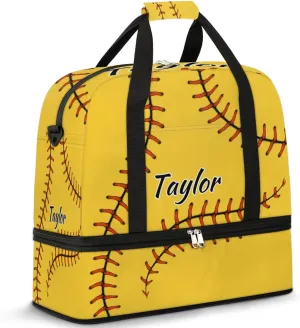 Customized Gym Bag for Women, Personalized Baseball Travel Duffel Bag with Name, Baseball Red Stitching Weekender Overnight Bag with Shoes Compartment for Men Travel Yoga