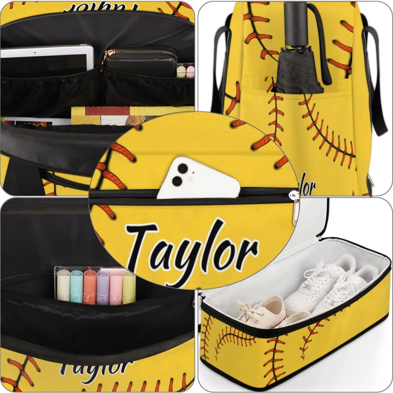 Customized Gym Bag for Women, Personalized Baseball Travel Duffel Bag with Name, Baseball Red Stitching Weekender Overnight Bag with Shoes Compartment for Men Travel Yoga