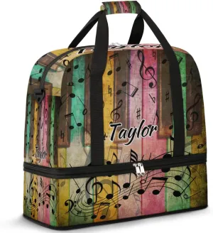 Customized Gym Bag for Women, Personalized Music Note Travel Duffel Bag with Name, Colorful Piano Weekender Overnight Bag with Shoes Compartment for Men Travel Yoga