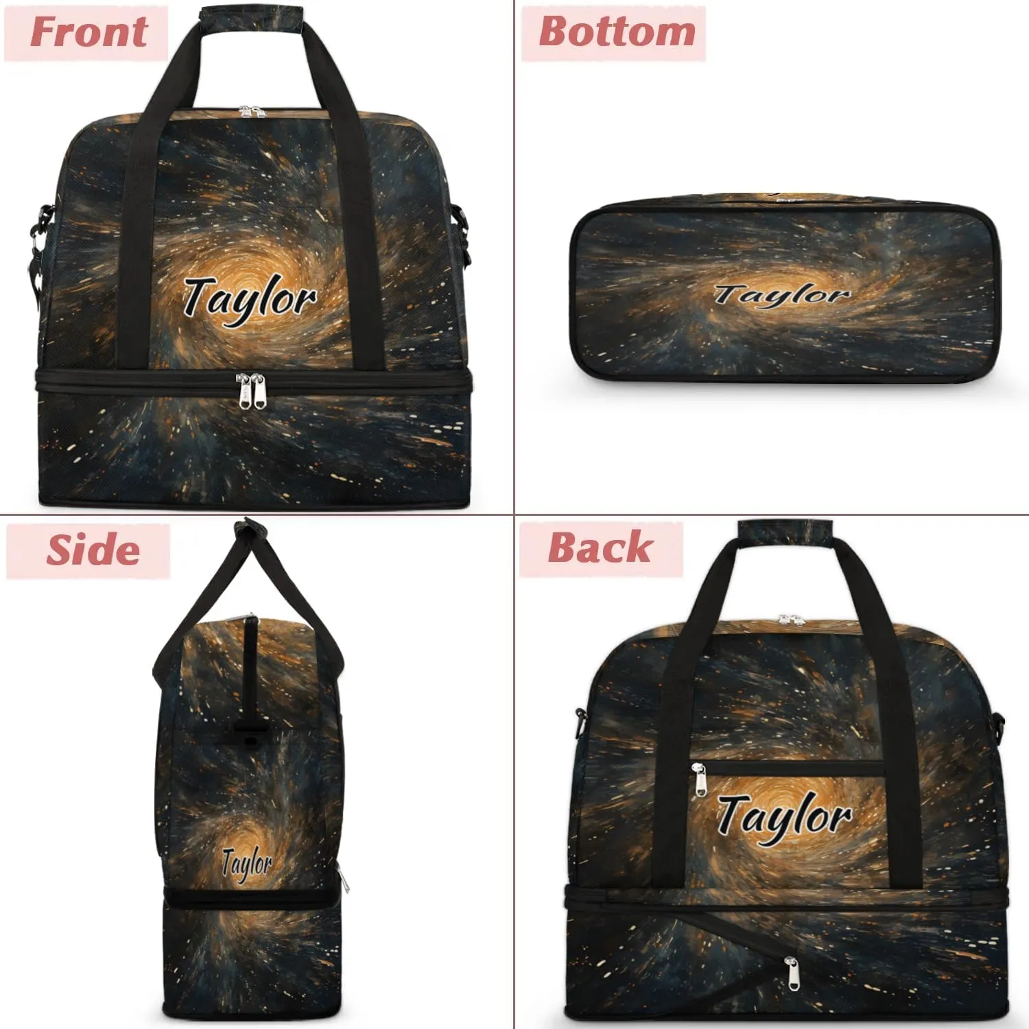 Customized Gym Bag for Women, Personalized Universe Starry Sky Travel Duffel Bag with Name, Galaxy Weekender Overnight Bag with Shoes Compartment for Men Travel Yoga
