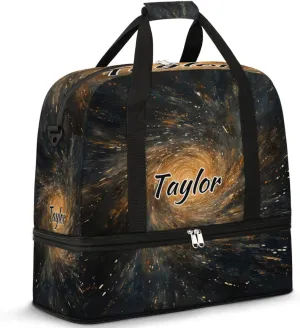 Customized Gym Bag for Women, Personalized Universe Starry Sky Travel Duffel Bag with Name, Galaxy Weekender Overnight Bag with Shoes Compartment for Men Travel Yoga