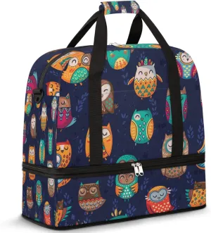 Cute Animal Indian Owl Foldable Travel Duffel Bag Tote Carry on Luggage Sport Duffle for Women Men Gym Bag Overnight Weekender Bags with Shoe Compartments & Shoulder Strap