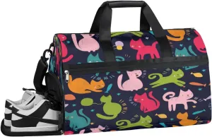 Cute Animal Kitten Sports Gym Bag with Wet Pocket & Shoes Compartment Waterproof Workout Duffel Bag for Women and Men Weekender Overnight Duffle Bag Travel Carry-on Tote