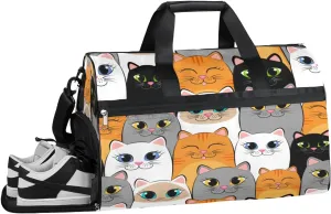 Cute Cat Sports Gym Bag with Wet Pocket & Shoes Compartment Waterproof Workout Duffel Bag for Women and Men Weekender Overnight Duffle Bag Travel Carry-on Tote