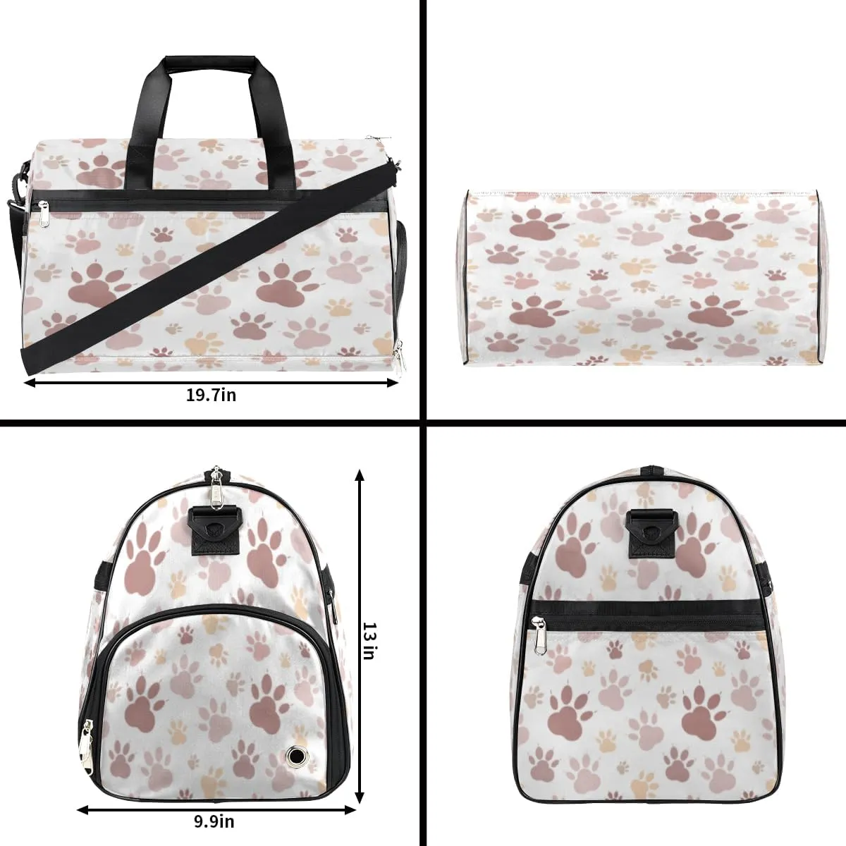 Cute Cats Paw Sports Gym Bag for Women Men Travel Duffel Bag with Wet Pocket & Shoes Compartment Waterproof Weekender Overnight Tote Carry on Bag Lightweight