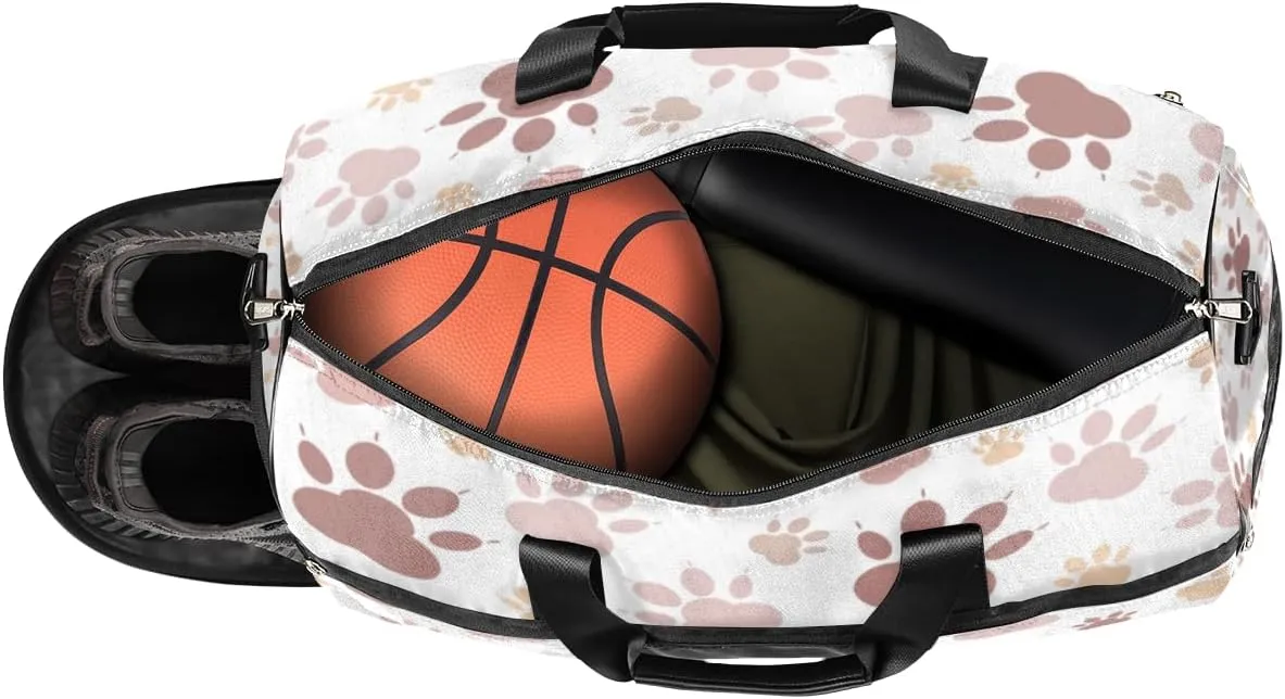 Cute Cats Paw Sports Gym Bag for Women Men Travel Duffel Bag with Wet Pocket & Shoes Compartment Waterproof Weekender Overnight Tote Carry on Bag Lightweight