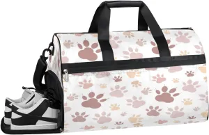 Cute Cats Paw Sports Gym Bag for Women Men Travel Duffel Bag with Wet Pocket & Shoes Compartment Waterproof Weekender Overnight Tote Carry on Bag Lightweight