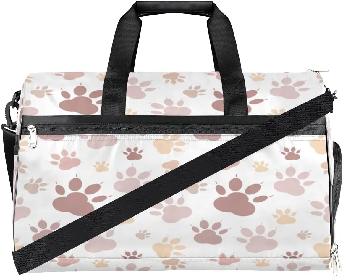Cute Cats Paw Sports Gym Bag for Women Men Travel Duffel Bag with Wet Pocket & Shoes Compartment Waterproof Weekender Overnight Tote Carry on Bag Lightweight