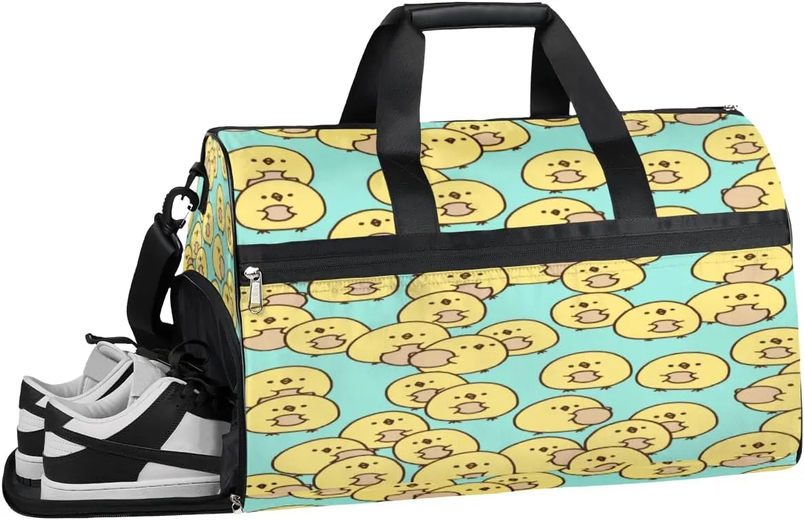 Cute Chicken Sports Gym Bag with Wet Pocket & Shoes Compartment Waterproof Workout Duffel Bag for Women and Men Weekender Overnight Duffle Bag Travel Carry-on Tote