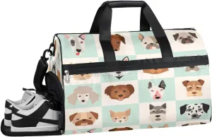 Cute Dog Theme Sports Gym Bag with Wet Pocket & Shoes Compartment Waterproof Workout Duffel Bag for Women and Men Weekender Overnight Duffle Bag Travel Carry-on Tote